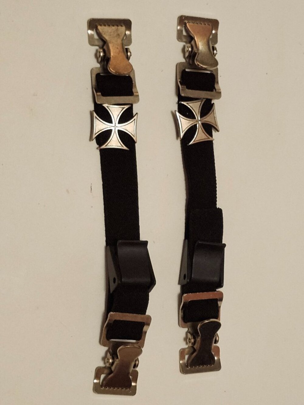 IRON CROSS MOTORCYCLE BOOT PANTS STRAPS STIRRUP HEAVY DUTY CLIP MADE IN USA